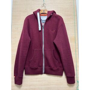 Superdry Orange Label Mens Large Burgundy Heather Zip Up Hoodie Fleece Lined